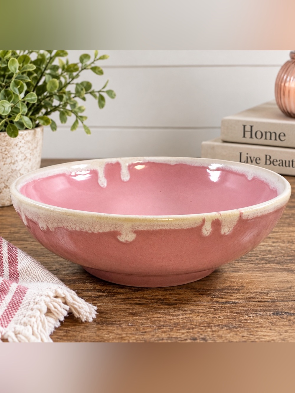 Pink Ceramic Drip Glaze Bowl